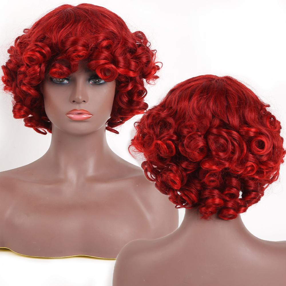 Bybrana Short Curly Hair Bangs Daily Wear Synthetic Hair Personality Wig