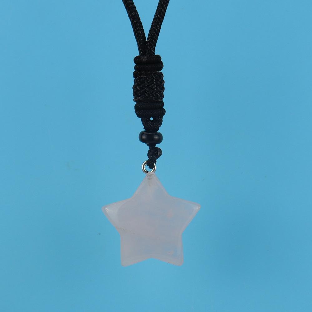 2.5Cm Natural Crystal Agate Star Pentagram Pendant Necklace Black Rope Adjustable N617