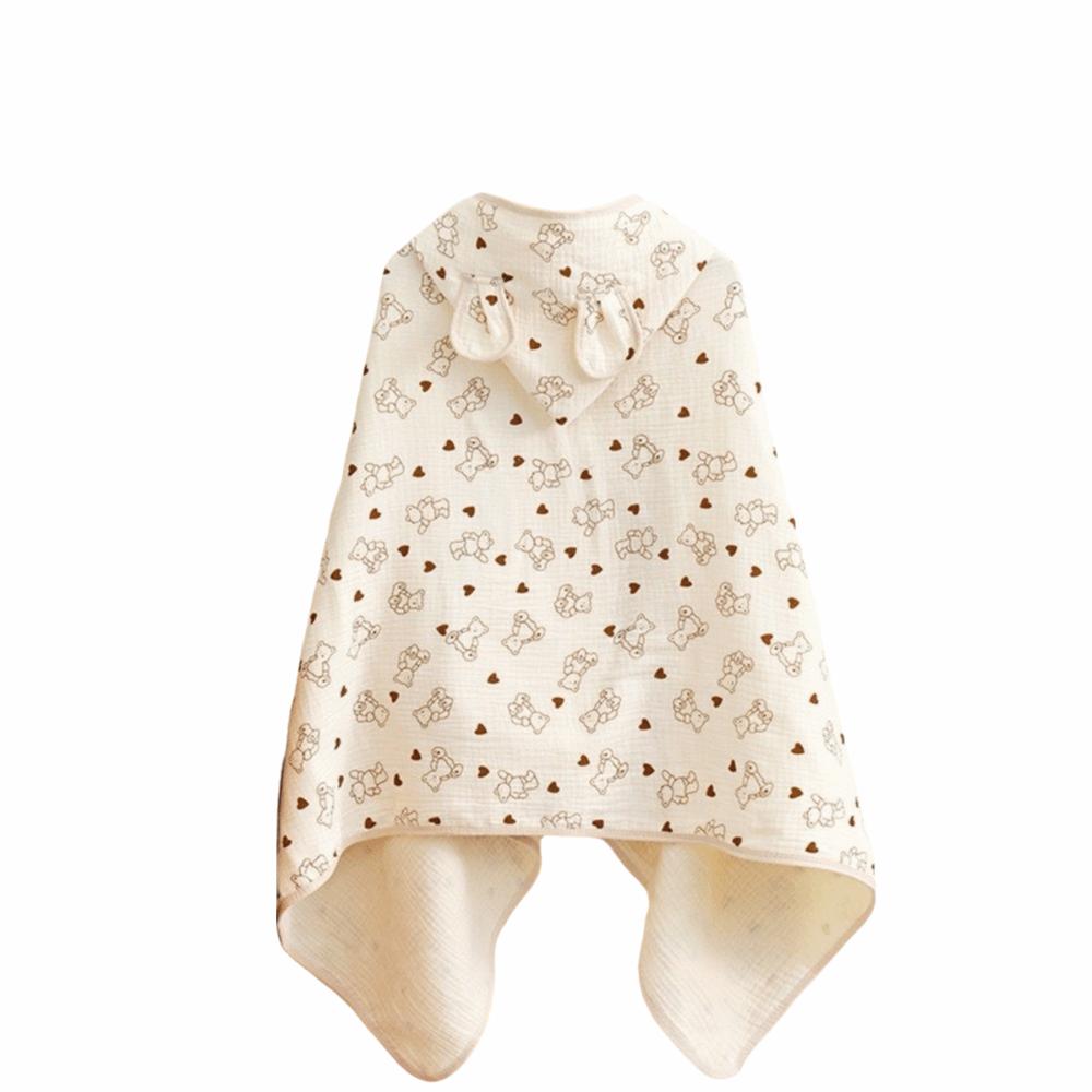 Four Layer Hooded Bathrobe Cartoon Printed Infant Bathrobe Warm Baby Gauze Bath Towel  Sleepwear