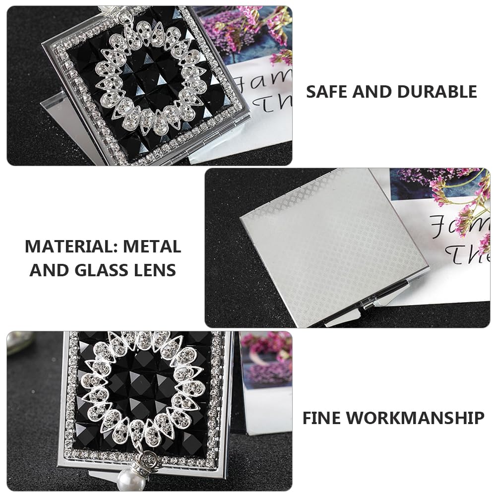 BESTOYARD Handheld Compact Folding Makeup Actress Small Mini Pocket Folding Makeup Black Mirror, Sparkly, Portable, Compact, Stylish, Mirror, Mirror,