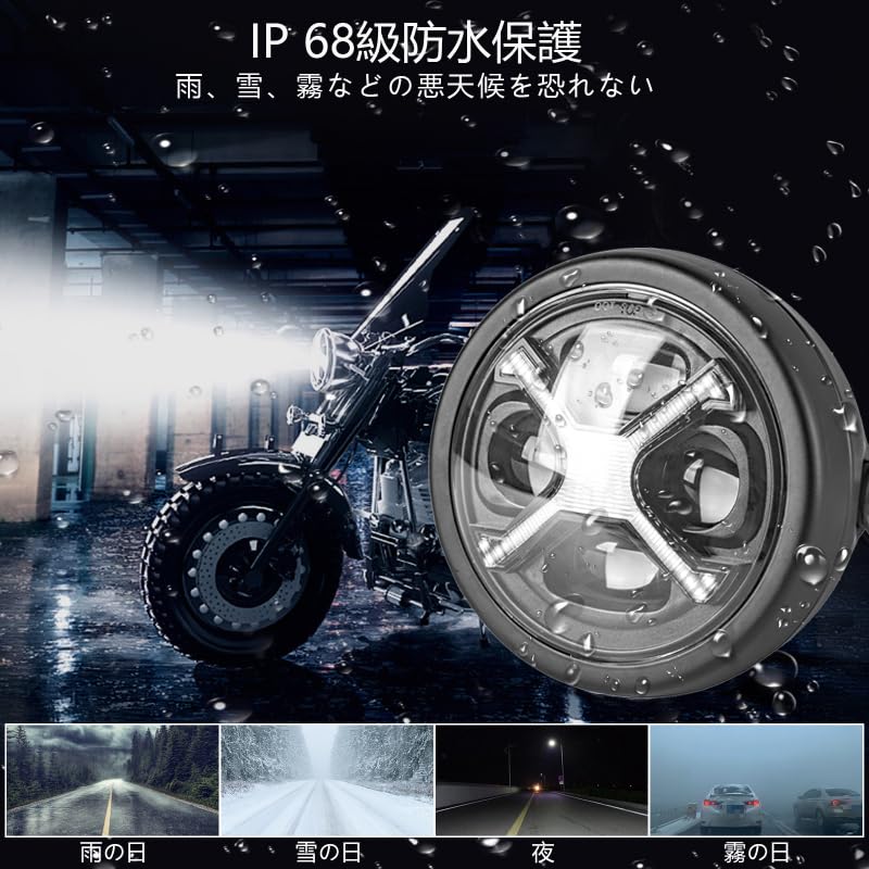 Motikvans 5.75 Inch LED Bike Headlight Retro Black X-Men Shape White DRL High/Low Beam