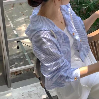 Women's 2024 French Design Striped Hooded Sun Protection Shirt