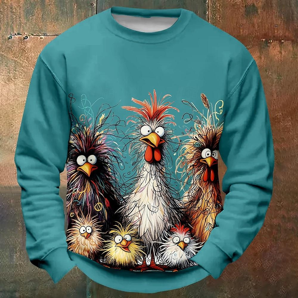 Pullover Sweatshirts For Men Funny Chicken Graphic Long-Sleeved Printed T-Shirts Fashion O-Neck Hoodies Oversized Men's Clothing