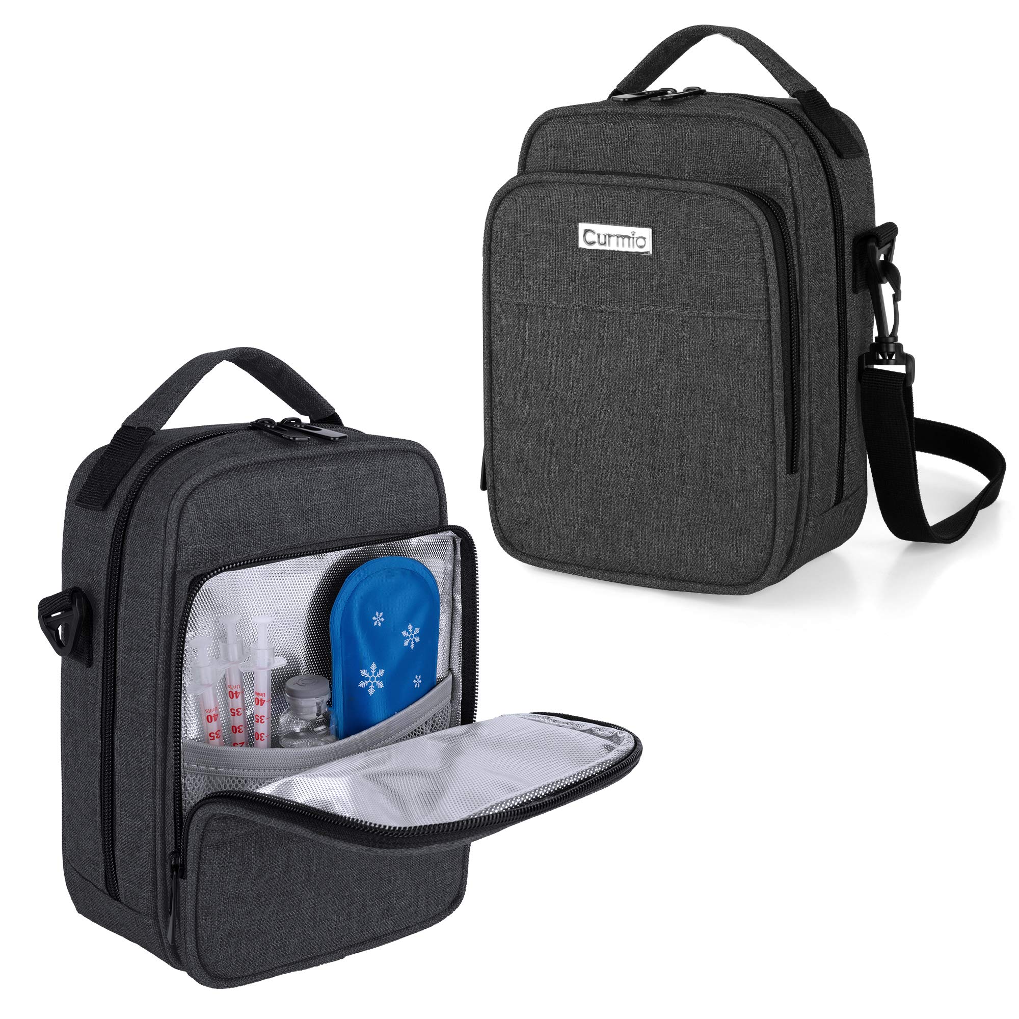 

CURMIO Insulin Pouch with Shoulder Strap, Large Capacity, for Storing Blood Glucose Monitoring Supplies and Insulin Injection Supplies, Black