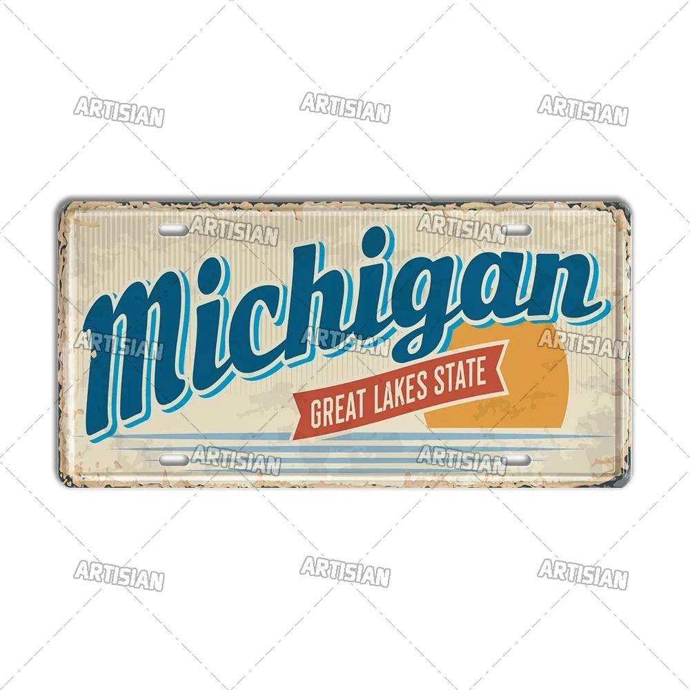 Artisian USA Car Plate Landmark Tin Sign US City State Metal Plaque Wall Decor Garage Bar Pub Club Hotel Cafe Kitchen Home