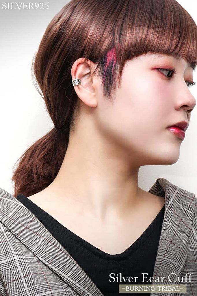 Shinjuku Gin No Kura Burning Tribal Silver 925 Ear Cuff Ear Ear for Men (Single Cuff, Clip)