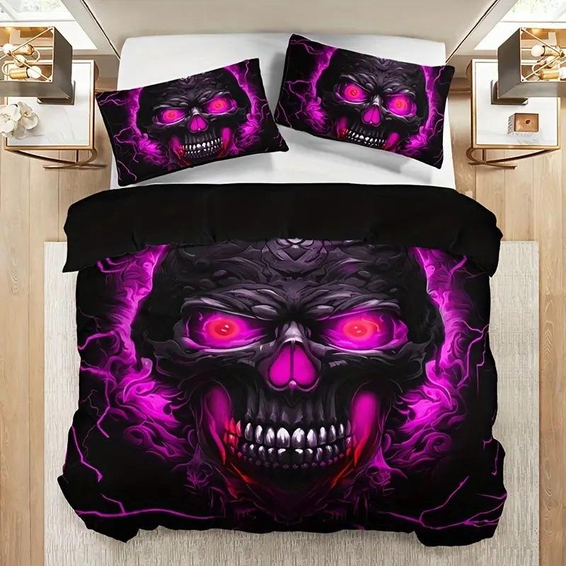 Color Skull Digital Printing Quilt Cover Bedding Home Textile Polyester Quilt Cover Three-Piece Set