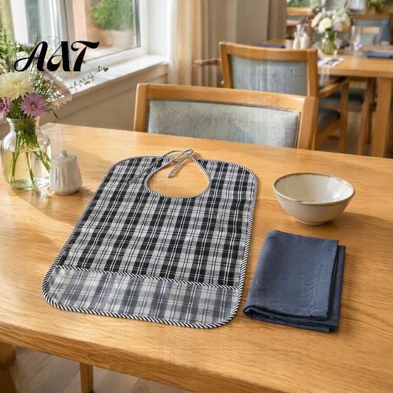 Double Sided Adult Bibs Double-sided Waterproof Bib, with Adjustable Neck Strap, Wide Adaptive Clothing for Seniors Crumb Catcher Large Washable