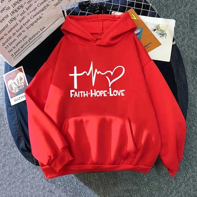 2025 New Arrival Women's Hooded Sweatshirt High Grade Faith Heart Print Hoodies Fall Winter Ladies Home Outdoor Comfort Pullover