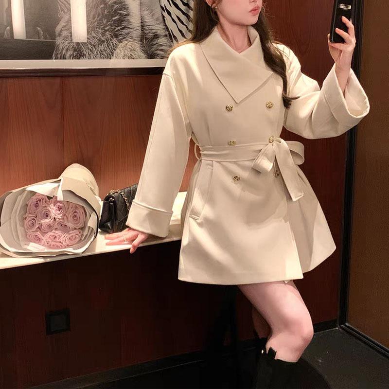 Rich Girl High-End Tie Waist Mid-Length Trench Coat for Women