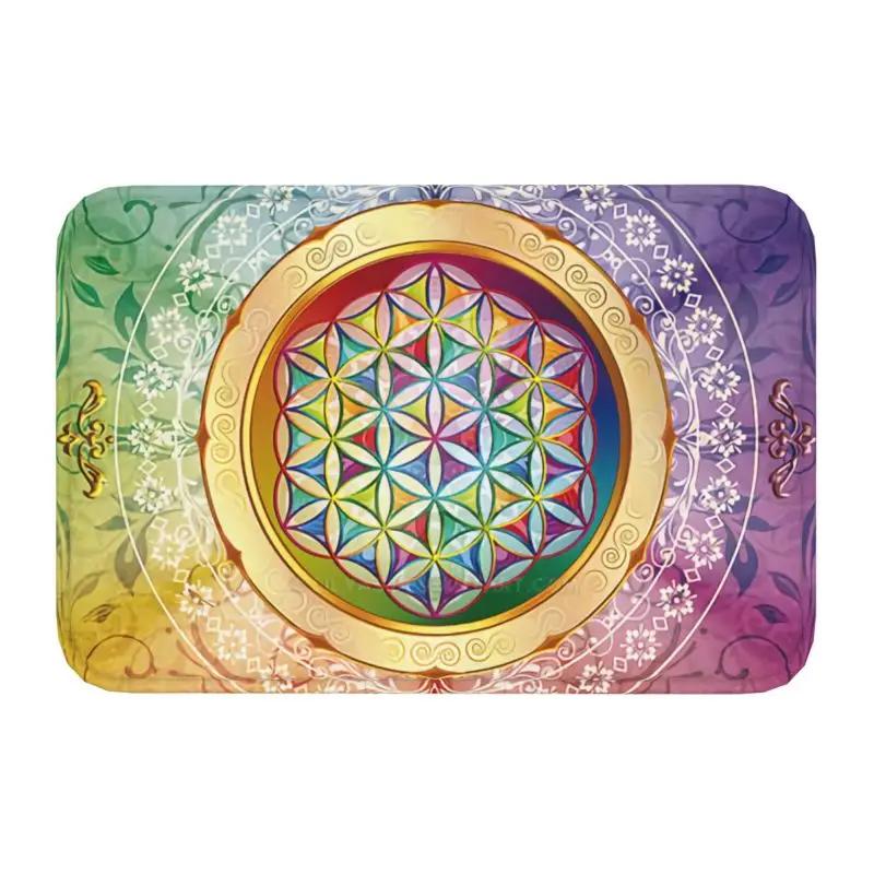 Fußmatte „Blume des Lebens“ für Küche, Bad, Garten, Terrasse oder Balkon – rutschfest, ideal für den Außenbereich, spirituell, Yoga, Zen und als Mandala-Fußmatte.