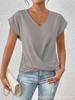 Elegant Solid Color V-neck Short-sleeve T-shirt for Women - Spring/Summer Collection