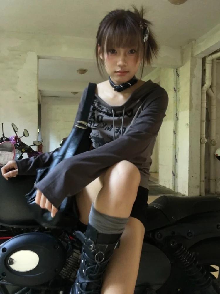 2000s Grunge Vintage Streetwear Mikina Dámská Americká Retro Y2k Harajuku Sexy Estetická Volná Pulovry Nepravidelná Slim Fit Trička