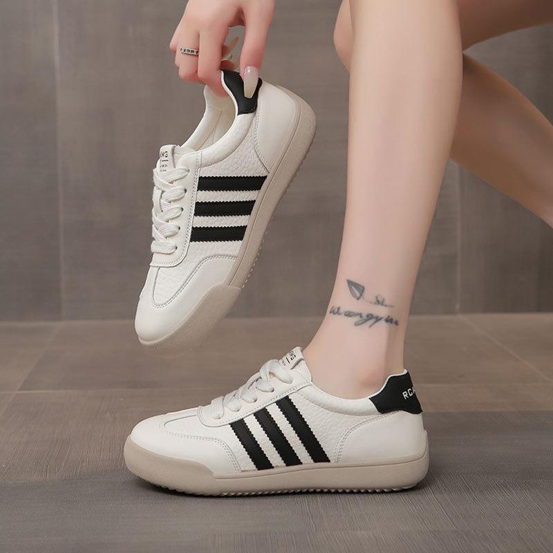 Rindslederversion Damen neue Herbst vielseitige flachsohlige Leder weiße Schuhe Student Lauf Sportschuhe Damen
