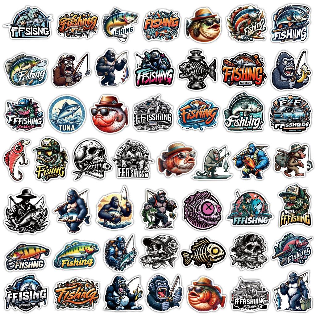 50pcs Fishing Stickers Saltwater Lure Sailing Boat Decals Waterproof Vinyl For Tackle Box Cooler Luggage Angler Gift