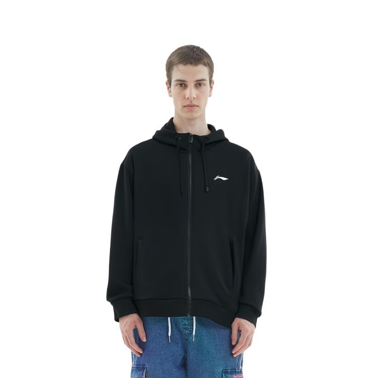 Li Ning Sweatshirts Men's Black Hooded Thickened Cardigan AWDTD95-1