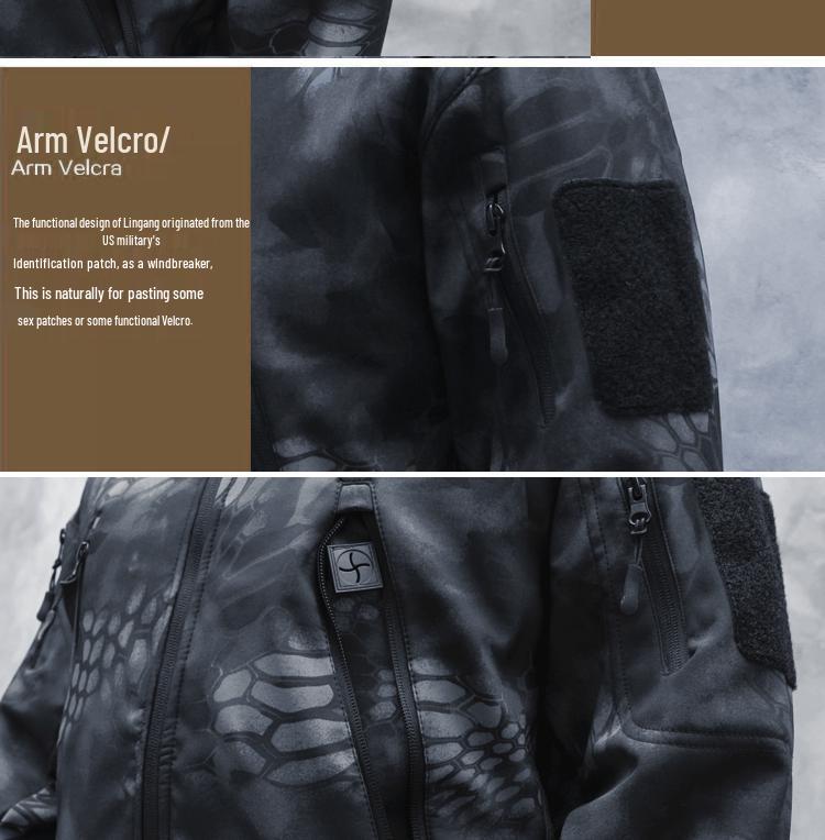 Men's Tactical Softshell Fleece Jacket: Windproof, Waterproof, Outdoor Sports Outerwear.