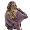 European Fashion Batwing Sleeve Knit Sweater with Cross Back Design for Women