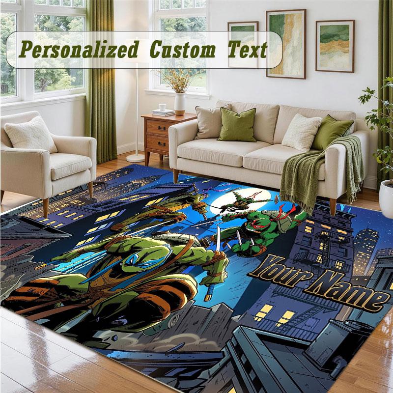 Crystal Velvet Square Rug Custom NameTeenage Mutant Ninja Turtles Pattern Non Slip Home Floor Decor Rug