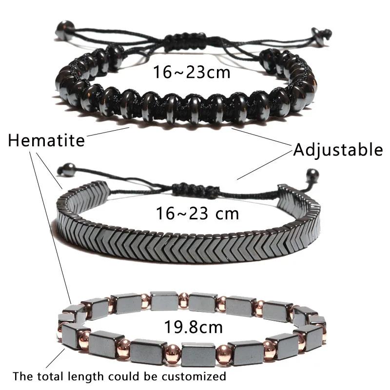 3Pcs Men Bracelet Set Handmade Weaven Braslet Natural Hematite Healing Braclet Stone Adjustable Father's Day Gift Wrap Pulseria