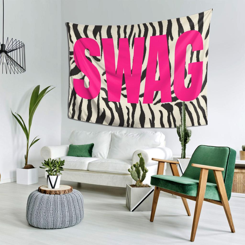 American Hot Girl SWAG Zebra Pattern Tapestry, Trendy Wall Hanging for Bedroom Living Room Dorm Pink Letter Decor