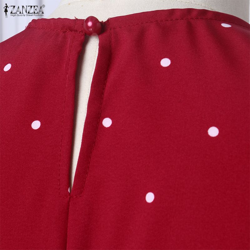 ZANZEA Women Short Puff Sleeve Polka Dot Slim Waist Casual A-line Dress