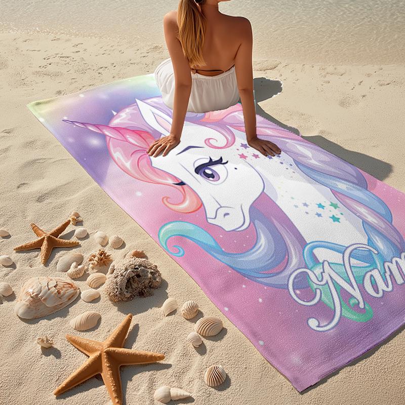 Custom Name Ultra-Soft Beach Towel with Unicorn Theme,Ideal for Pool - Camping, Diving - Perfect Travel Essential, Vibrant Beach Towel.