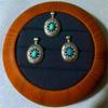French Style Geometric Natural Turquoise Pendant Necklace & Earrings In 925 Sterling Silver