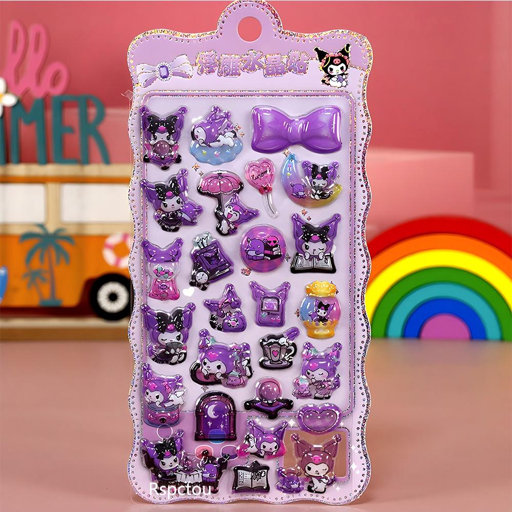 4pcs Kawaii Sanrio Kuromi Cartoon 3D Relief Stickers Aesthetic Waterproof DIY Diary Laptop Cute Anime Decoration Sticker Toys
