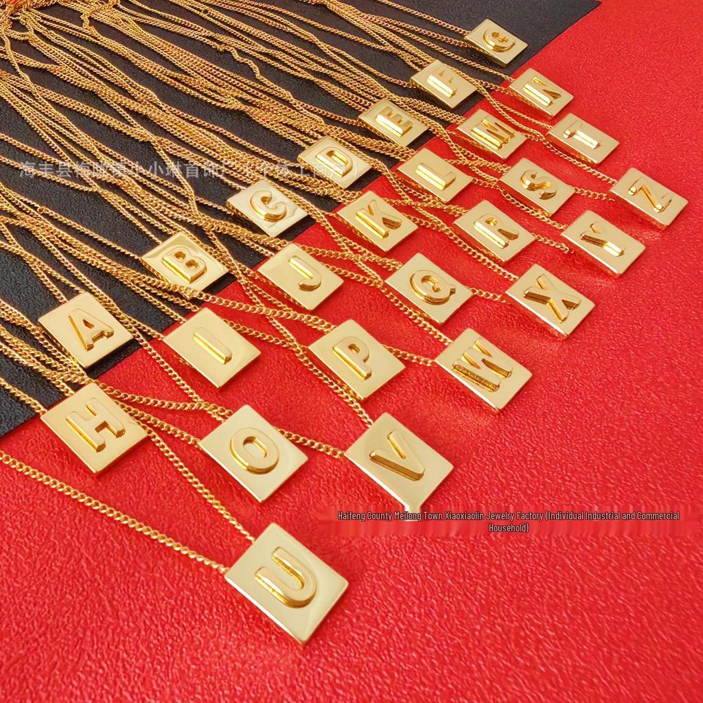 Arc de Triomphe Letter Choker: Brass Gold-Plated Small Square Tag Necklace with Initial Pendant