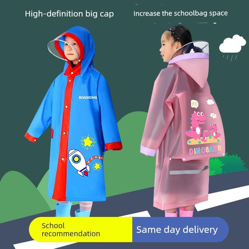 Children's Raincoat Girls' Primary School Baby Boys' Waterproof School Clothes Cartoon Cute Poncho with Backpack