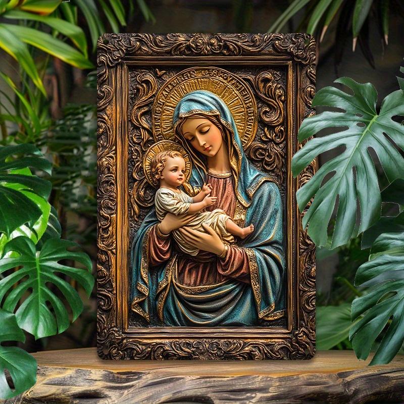 Vintage Mary & Jesus Aluminum Wall Art, Metal Tin Sign for Home, Office, or Bedroom Decor | Durable, Easy-to-Install