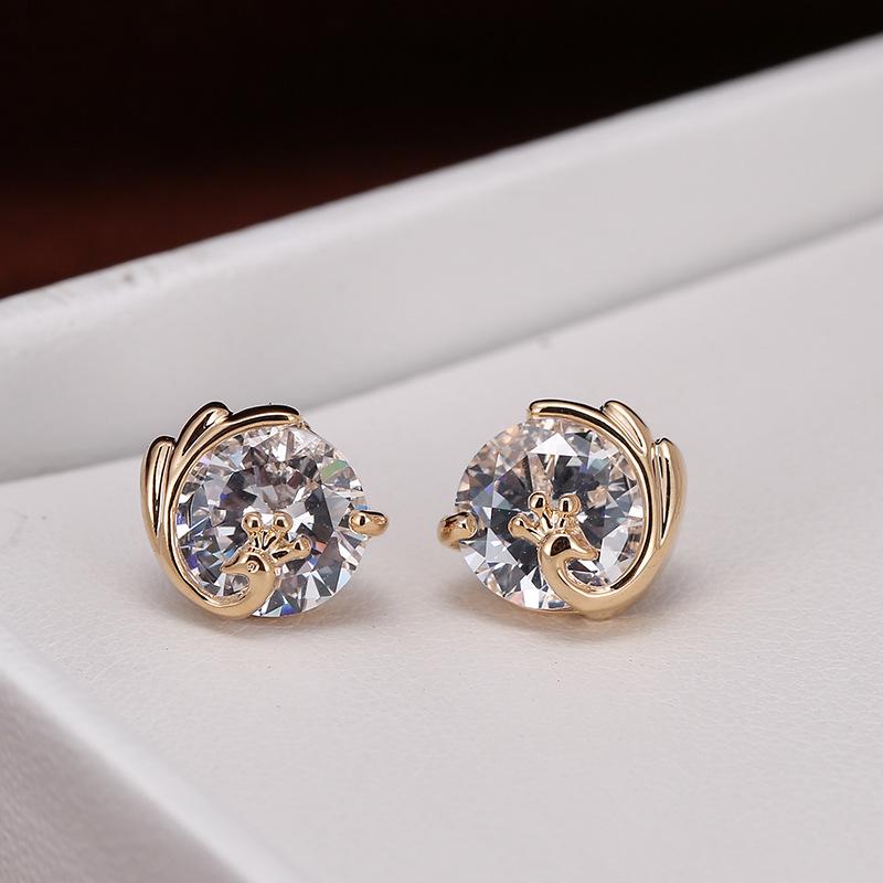Korean Style Rhinestone Metal Peacock Stud Earrings - Elegant Small Earrings for Women