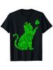 Whimsical Green Cat Silhouette St. Patrick's Day T-Shirt - Men's Plus Size Black Tee with Four-Leaf Clovers and Top Hat Design, Perfect for Festive Ce
