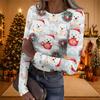 Women's Casual Christmas Print Long Sleeve Ribbed Neck Top