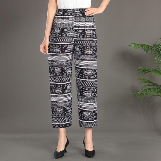 Women Elephant Print Trousers Comfortable Wide Leg Pants Elastic Waist Palazzo Pants