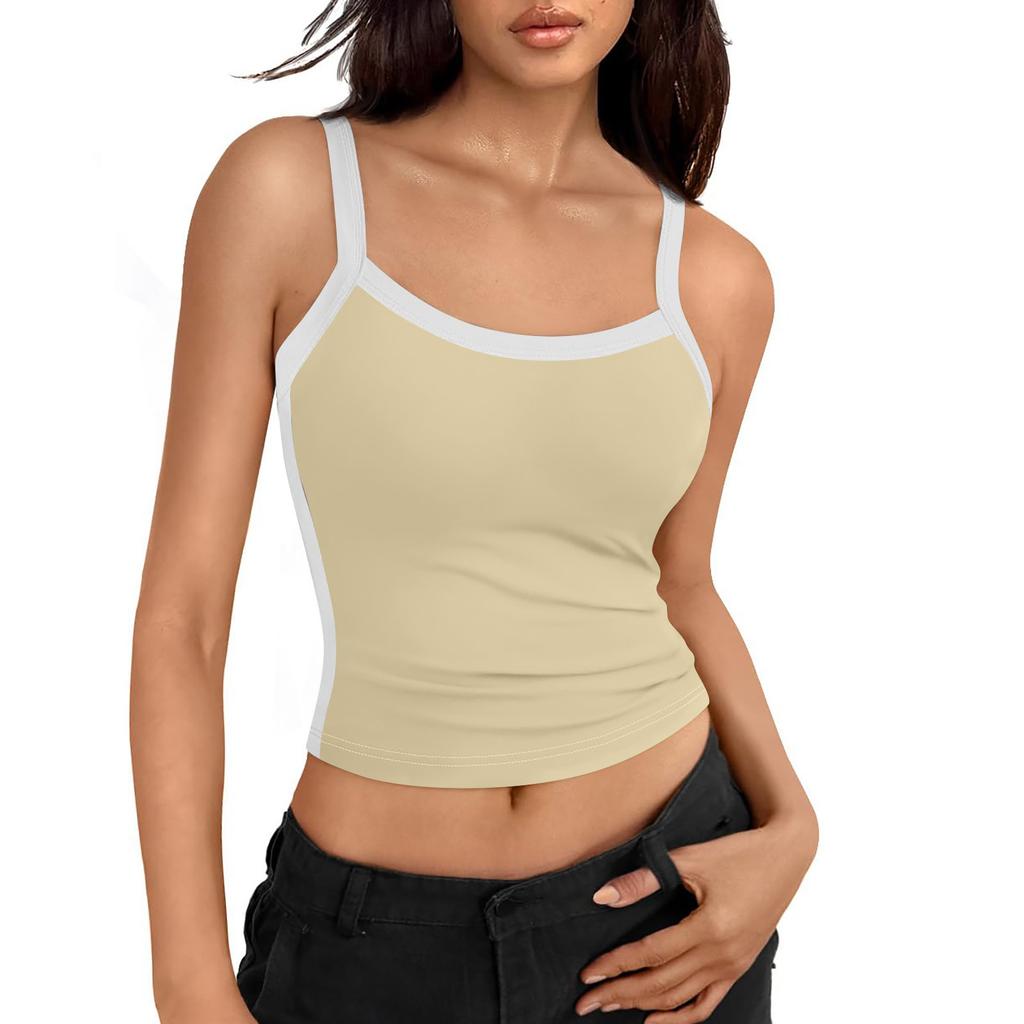 Canottiera Crop da Donna Aderente Senza Maniche Basic con Schiena Scoperta e Spalline Sottili per Uso Quotidiano