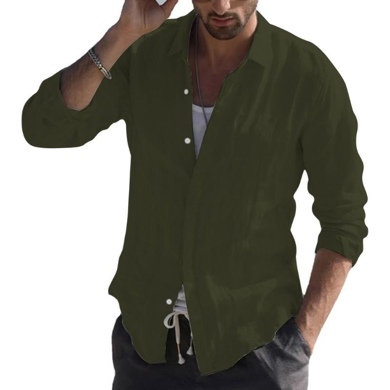 European American Pure Cotton Solid Color Long-sleeved Shirt Men's Casual Cardigan Shirt