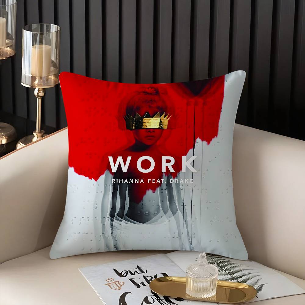 Popular Singer R_Rihannas Pillow Case Home Dorm Chair Back Short Plush Double-Sided Printing Office Nap Time Cushion Cover