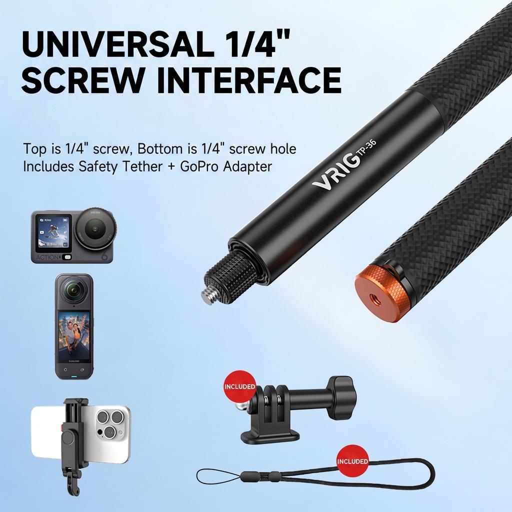 160cm/63" Invisible Selfie Stick for Insta360 X5/ X4 Air/Osmo 360 Camera Telescopic Extension Pole with GoPro Adapter 7