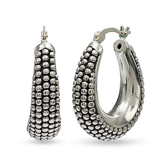 Real 925 Sterling Silver Jewelry Oval Antique Click-Top Hoop Earrings for Women 25MM