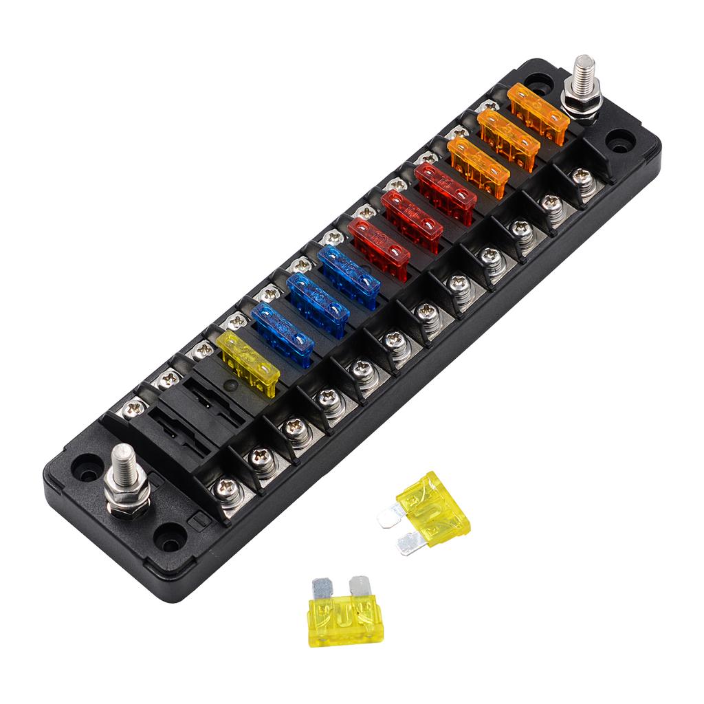Car Power Distribution Blade Fuse Holder Box Block Panel Board 12 WAY Bar