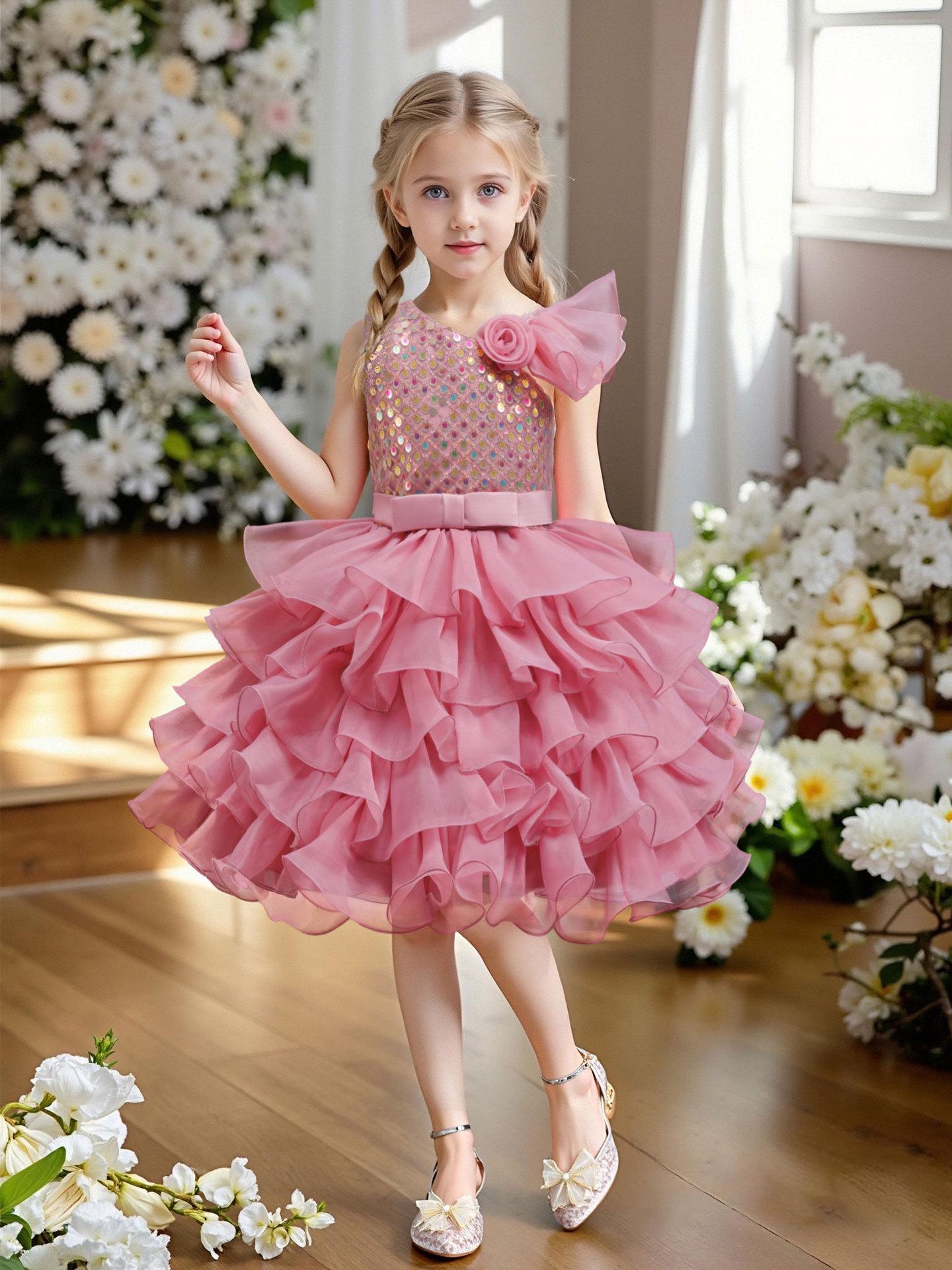 

Halloween Sequin Puff Dress - Princess Flower Girl Costume with Spaghetti Straps 120 cm
