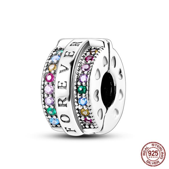 Fit Fasion 925 Bratara originala 100% argint 925 stralucitor colorat zircon Breloc inima margele cadou rafinat bijuterii DIY