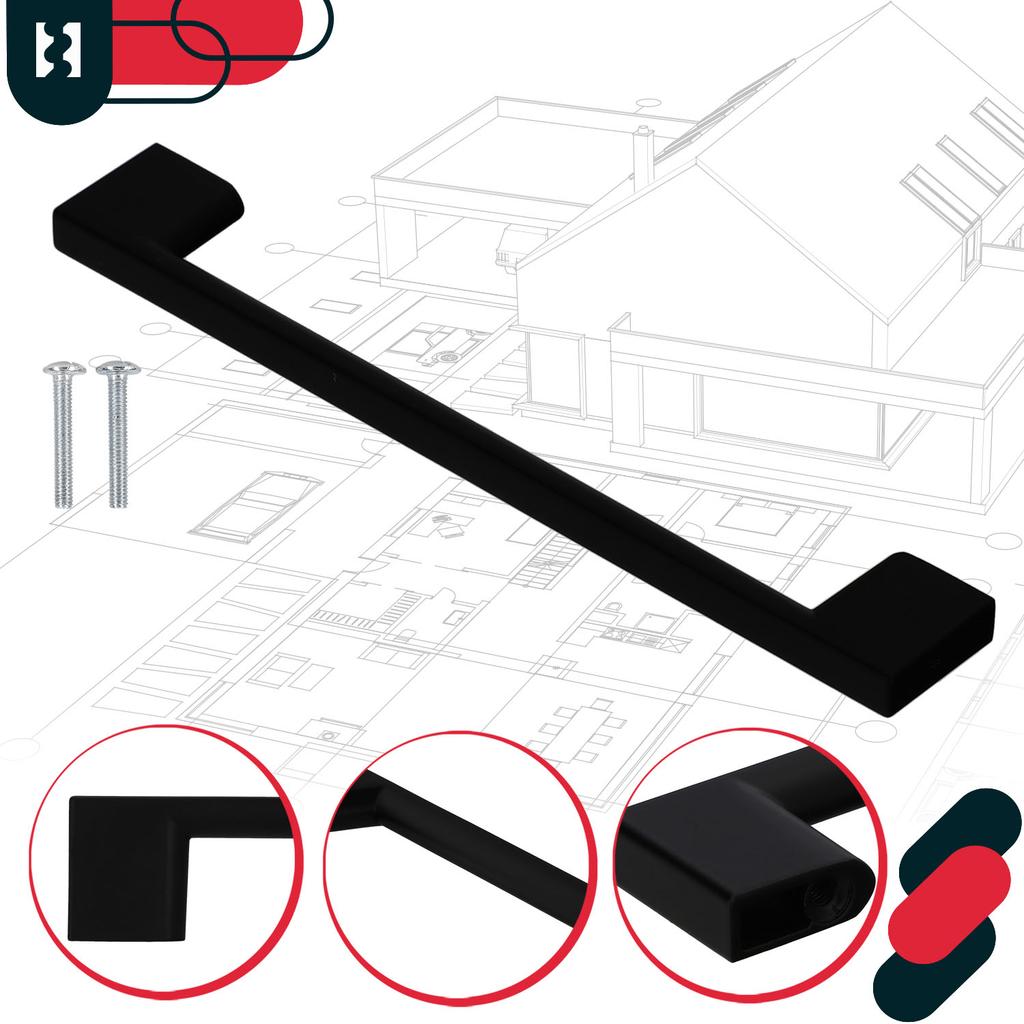 Kotarbau® Kitchen Furniture Handle Classic Modern Oblong Long Matte Black 190 Mm Spacing 160 Mm Set Of 2