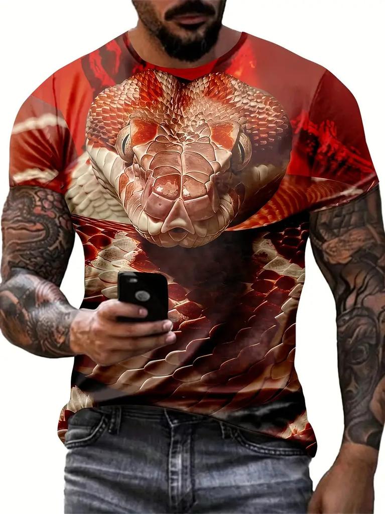 Fashion 3D Snake Printed T Shirt for Men Funny Animal Pattern Oversized T-Shirt Summer Hip Hop Trend Clothing Casual O-Neck Tops