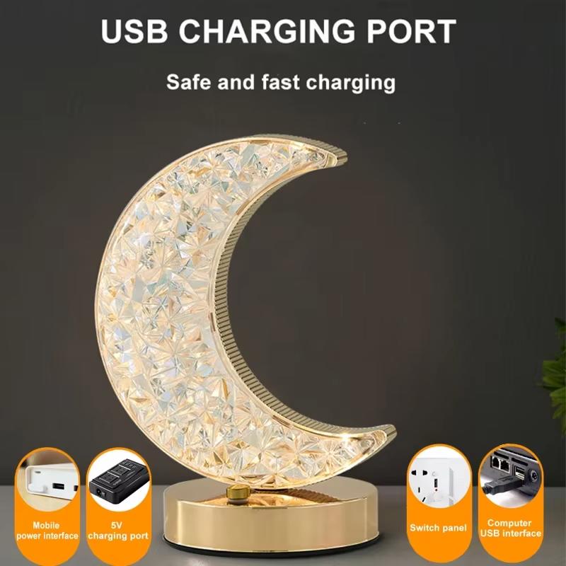 Lunar LED Night Light, Dimmable Bedroom Lamp, USB Powered Ambient Lighting for Desk, Camping, Gift, 3 Color Changing Mood Lamp