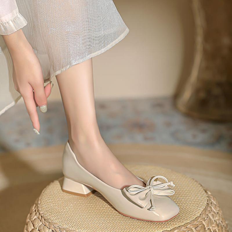 

Fashion Black Kawaii Ladies Summer Footwear Low Heel Square Toe Cute Elegant with Bow Shoes for Women 2025 Red High Heels 35 абрикосовый