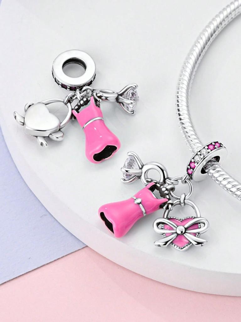 Charms Plata Pink Clothes Scissors Beads Copper Plated Fit Charms Copperoriginal Bracelet For Jewelry Making Diy Charm
