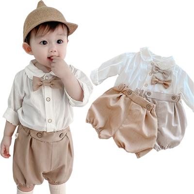 Baby Boys Girls Formal Suit Romper Summer 70 80 90 100 Short Sleeve 3 Piece Set Setup Kids Stylish [sunyhom] (Khaki, 100cm)